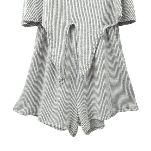 Caution To The Wind Striped Romper M Tie Front Shorts Tank Sleeveless Boho Gray - Picture 13 of 16